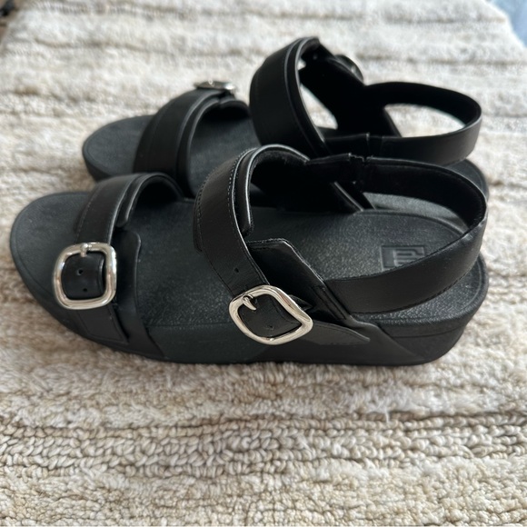 FITFLOP women’s LULU adjustable SOLID BLACK Sandals with Silver Buckles size 7 - Picture 7 of 16